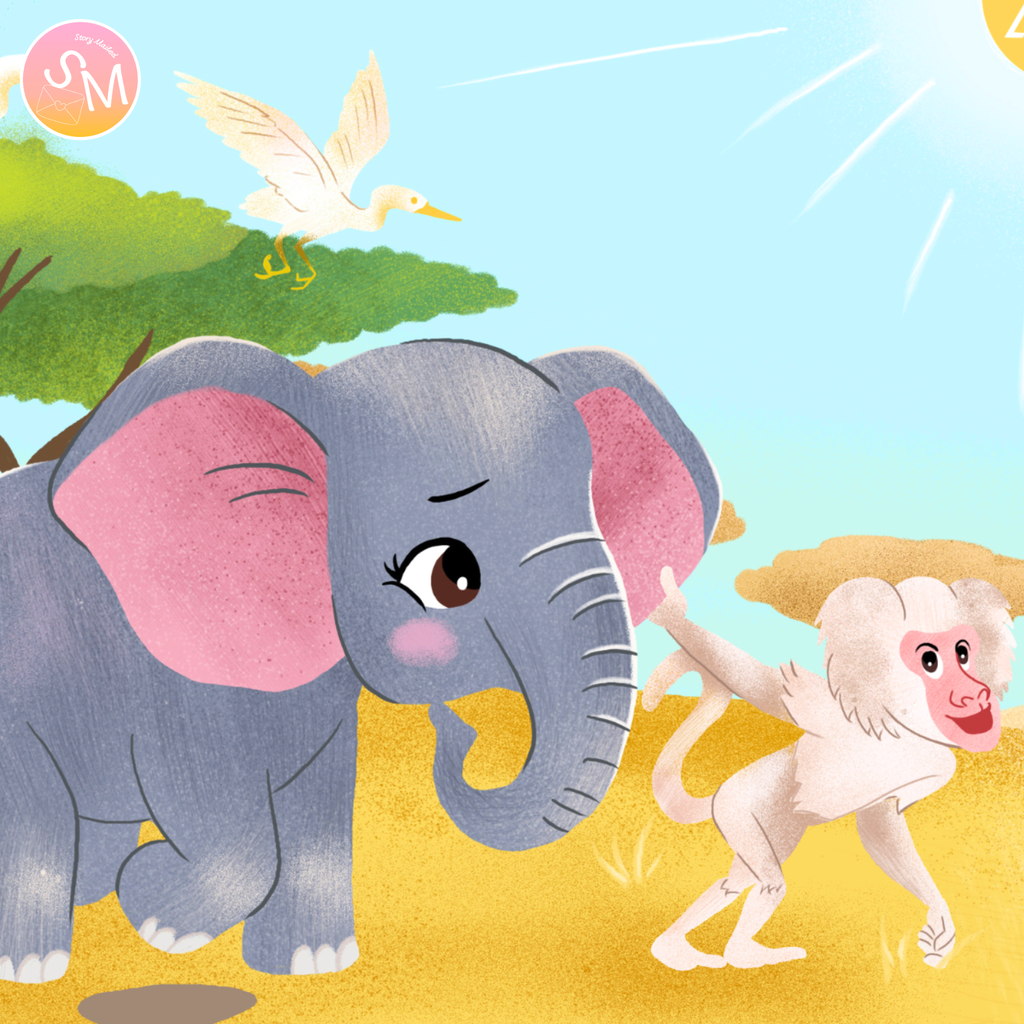 Illustration of an elephant named Amara and a baboon named Babu in a colorful, cartoon-like setting with trees and a bird. A 6-Month Story Letter Series for Children Ages 3–9

What Parents Can Expect

The Little Elephant’s Big Adventure is a gentle story told through letters mailed to your child once a month for six months. Each letter continues the journey of a young elephant as she explores the world, makes friends, and learns important life lessons along the way.