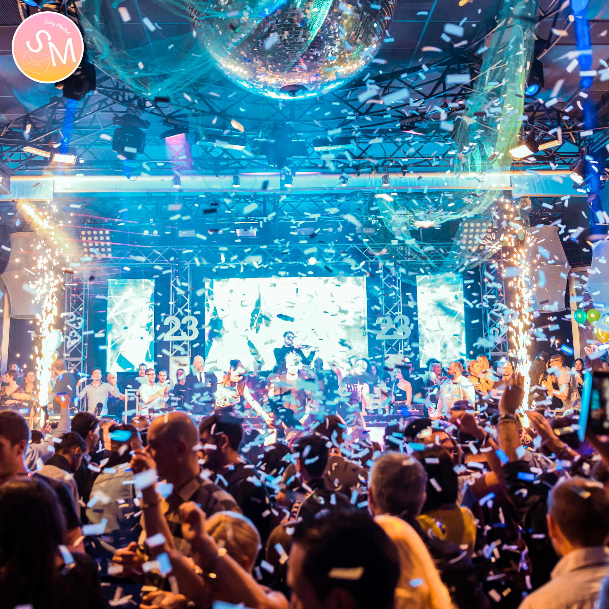 People celebrating with confetti and sparklers at a party or event. We Found Love in a Hopeless Place is a story told through personal letters about two people who meet by chance on an ordinary night and feel something neither of them planned for. Storymailed letters by mail